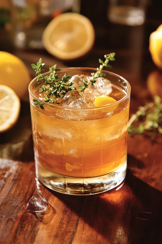 Whiskey Lemonade with Fresh Thyme Garnish