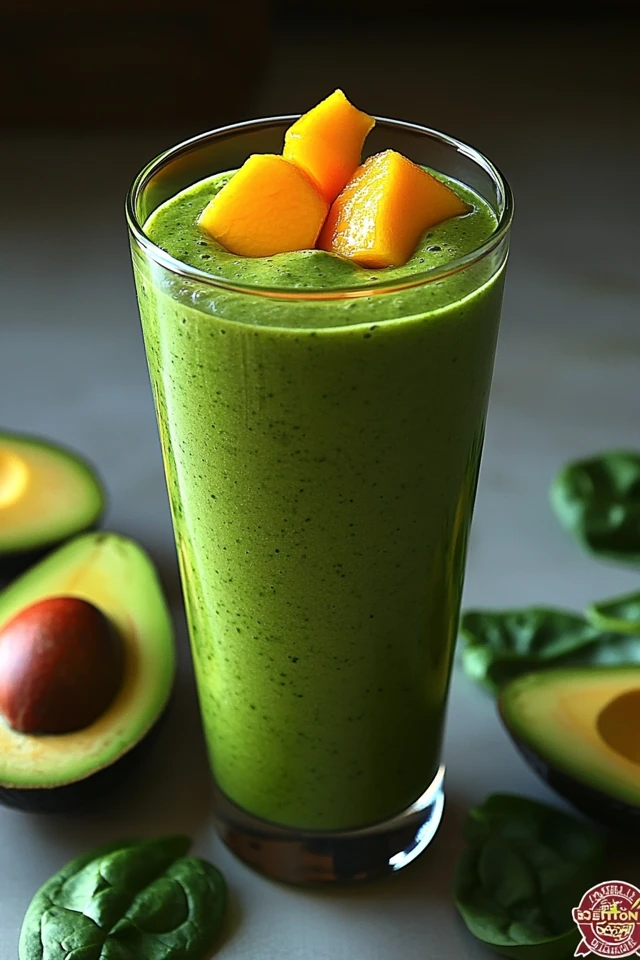 Sweet Green Smoothie: Spinach, Avocado, and Mango Delight